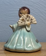 VTG Josef Originals Secret Pal Girl w/Fan Aqua Dress 3 1/4” Figurine Ceramic picture