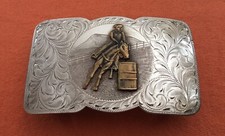 VTG Rare Signed Western Rodeo Sterling Silver Barrel Racing Trophy Belt Buckle picture
