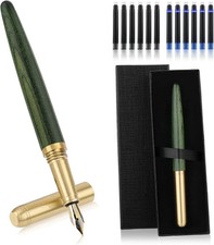 Luxury Wooden Fountain Pens Set, Fine Nib Wood Fountain Pen Vintage Wooden Pen w picture