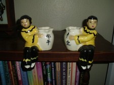 Vintage Mid Century Oriental Asian Black/Yellow Shelf-Sitter Figurine Pair picture