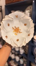 Vintage Footed Porcelain Bowl Gold Floral Scalloped Rim Centerpiece Candy Dish picture