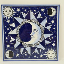 12x12 Hand Painted Celestial Sun Moon Stars Ceramic Wall Tile First Stones Style picture