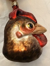 Slavic Vintage Glass Rooster Head Ornament Brown Red Gold.  Excellent condition picture