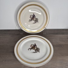 1929 Antique Syracuse China Hotel Plate Set of 2 Military Officer On White Horse picture