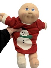 Vintage CABBAGE PATCH KID Christmas Outfit Bald Head Blue Eyes Doll Dimples picture