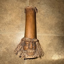 Vintage Chinese Bamboo Root Hand Carved Folk Art Wall Mask Bearded Man 14” picture
