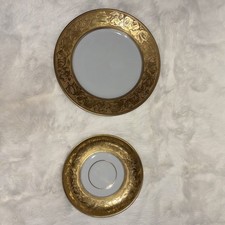 Johann Haviland Bavaria “R” Gold Encrusted Rim Dessert Plate & Saucer Set of 2 picture