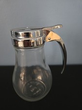 VTG Dripcut Syrup Dispenser Container Glass w/ Chrome Handle Spout USA 214 picture
