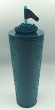 Starbucks Cold Tumbler Fall 2025 Blue/Green Floral Silicone Straw Charm 24oz picture