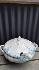 Antique 1894 Pitcairns Limited Tunstall Soup Tureen Lid Ladle, Myra Blue White picture