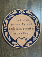 Vtg Frankoma Terracotta Trivet True Friends Are Never Far Apart Cobalt Blue Rare picture