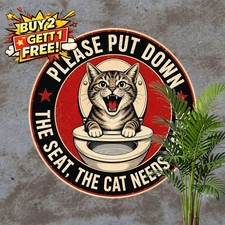 Please Put Down Toilet Seat Funny Cat Quote Round Metal Tin Sign Decor picture