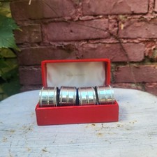 Worcester Pewter Set Of 4 Napkin Rings In Red Box - Vintage Silver-Tone picture