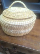  Vintage Papago Handwoven Coiled  basket with lid  picture