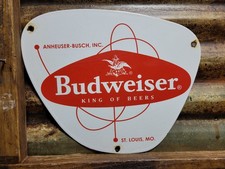 VINTAGE BUDWEISER PORCELAIN SIGN OLD BEER CAN ALCOHOL LAGER BEVERAGE BAR DRINK picture
