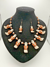 Native American Santo Domingo/Jemez Clay Story Teller Necklace & Earrings Signed picture