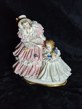 Antique Ackermann & Fritze Volkstedt Germany Lace Figurine Woman & Child Gold 7