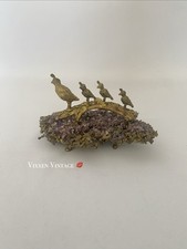 VINTAGE 1970'S GILT BRONZE & AMETHYST QUAIL FAMILY SCULPTURE FIGURINE picture