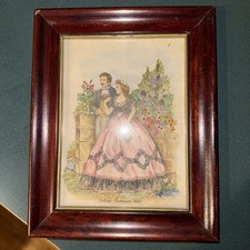 Antique 19thC Artist Signed 1863 Pictures Victorian Era Needlepoint Love Scene picture