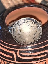 A7 1941 NATIVE AMERICAN NAVAJO SILVER WINGED LIBERTY MERCURY DIME RING SZ 5 picture