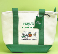 Starbucks Korea x Peanuts 2026 Pumpkin Snoopy Tote Bag Green Beige Zip New picture