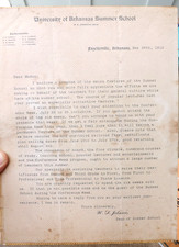 ANTIQUE 1912 LETTER FROM UNIVERSITY OF ARKANSAS SUMMER SCHOOL DEAN JOHNSON picture