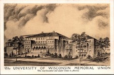 UW Madison Memorial Union Lumitone Art Postcard J. A. Fagan Wisconsin picture