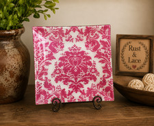 Vintage Michel Design Works Paris 1878 Glass Tray Plate Pink Damask picture