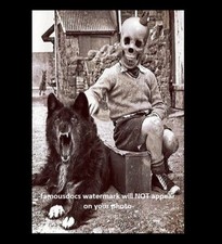 Vintage Freak Child Midget Wolf PHOTO Creepy Dog, Scary Man, Weird Circus Clown picture