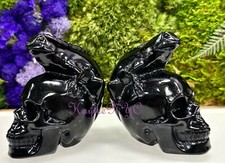 Wholesale Lot 2 PCs Natural Black Obsidian Lizard Skull Healing Energy Crystal picture