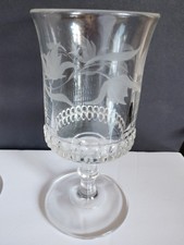 Vintage Set 7 Clear Etched Floral Pattern Stemmed Wine Glasses, 8 oz Glassware picture