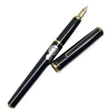 Excellent Platinum 14K Gold Fine F Nib Black Fountain Pen Japan picture