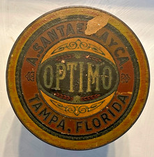 Vintage Tampa, FL Optimo Very Mild Round Cardboard w/Tin Lid Cigar Canister picture