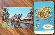 2 Kauai Hawaii Postcards Coco Palms Hotel Wailua + Aloha Airline Map picture