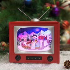 MOMENTS in TIME Christmas Decor Red Retro Vintage TV Music Box with Animated picture