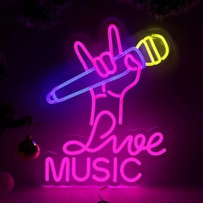 Live Music Neon Sign Microphone USB Dimmable LED Neon Light Sign Wall Decor For picture