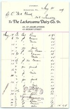 1899 Lackawanna Dairy Co. Billhead - Scranton, PA picture
