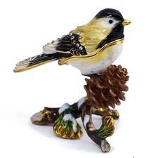 Bejeweled Enameled Pewter Chickadee Bird Trinket Box With Crystals 3