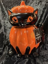 Cobwebs & Cauldrons HALLOWEEN BLACK Cat + Pumpkin Cookie, Jar 10”x 9”W New picture