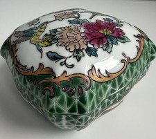 Vintage Tryon House Hand Painted Chinese Porcelain Trinket Box Birds Flowers picture