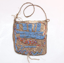 HISTORIC Plains Indian Sioux Beaded LEATHER BAG Pouch Native American 1900s ATQ picture