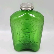 VTG HEMINGRAY Green Glass Refrigerator Water Bottle 1932 w Cap Wishing Well RARE picture