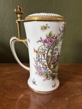 RARE Vintage KPM Berlin Lidded Stein Porcelain Gilt Edged Floral Dancing Figures picture