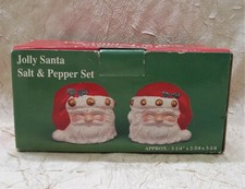 Jolly Santa Claus Heads Ceramic Christmas Salt & Pepper Shakers New In Box picture