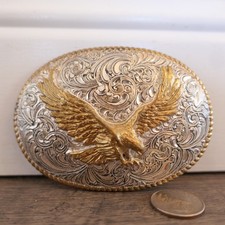 Crumrine Vintage Eagle Belt Buckle Silver Gold Tone Western Cowboy Style picture