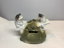 Antique German Green and White Seesawing Cats Fairing Bank Box picture