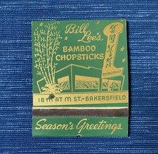 VTG Bill Lee's Restaurant Bakersfield CA Full Giant Printed Feature Matchbook picture