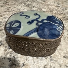 Vintage Antique Chinese Pottery Shard Medium Trinket Box China Excellent picture