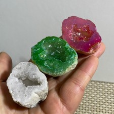3pc 96g  quartz crystal electroplated rough agate cave specimen healing picture