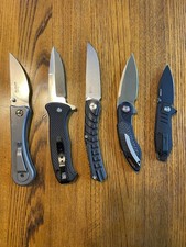 Lot of 5 Folding Pocketknives Stainless Steel, Liner Lock, Drop Point/Tanto picture